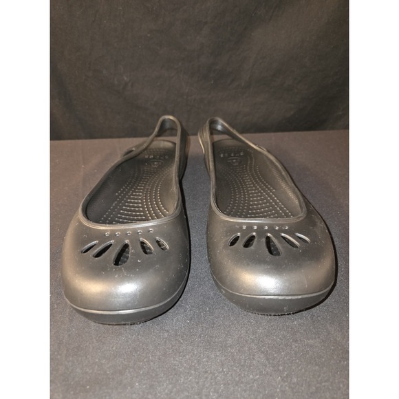 Crocs Shoes Womens 9 Alice Mary Jane Flats Comfort Black Rubber Slip On Low Top - Picture 2 of 9